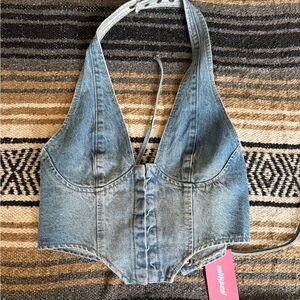 Denim Halter Crop Top